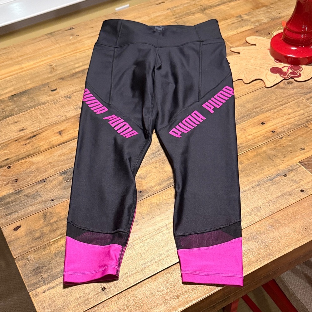 NWOT Puma Black Leggings with Purple Highlights